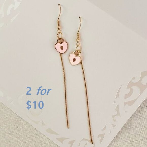 Heart Lock Gold-plated Earrings in Pink by Jin na la Nickel Free - Picture 1 of 6